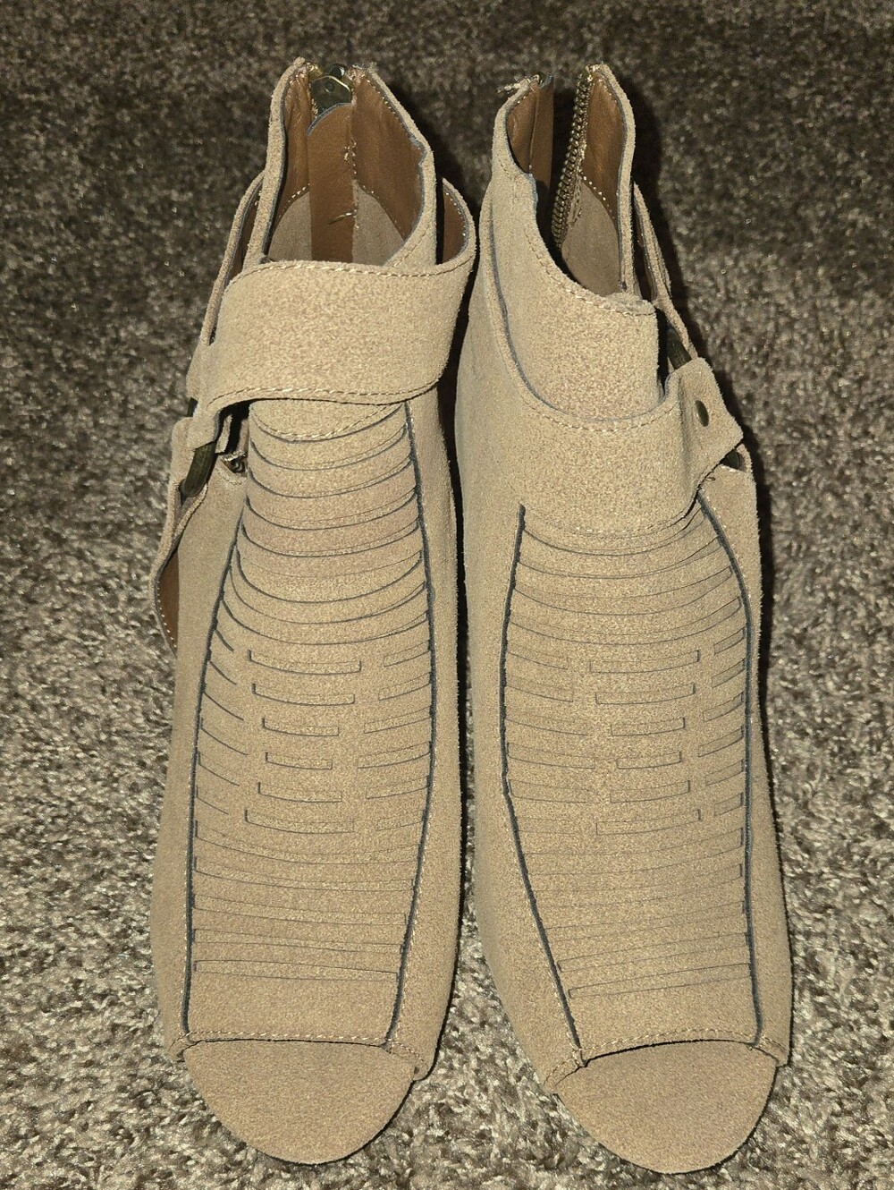 Cato Beige Suede Open-Toe Ankle Booties